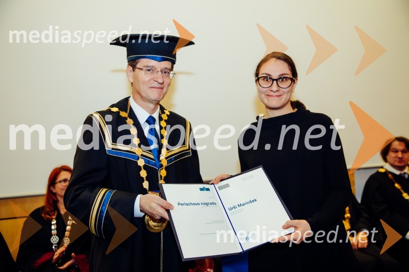 prof. dr. Zdravko Kačič, rektor Univerze v Mariboru;  Urša Marinšek, Filozofska fakulteta, Univerza v MariboruOb Rektorjevem dnevu podelili priznanja in nagrade Univerze v Mariboru