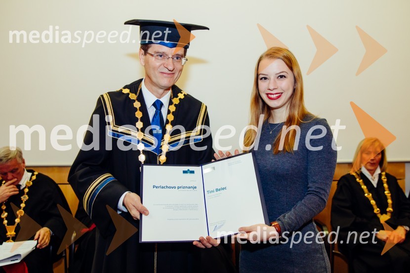 prof. dr. Zdravko Kačič, rektor Univerze v Mariboru;  Tina Belec, Medicinska fakulteta, Univerza v mariboruOb Rektorjevem dnevu podelili priznanja in nagrade Univerze v Mariboru