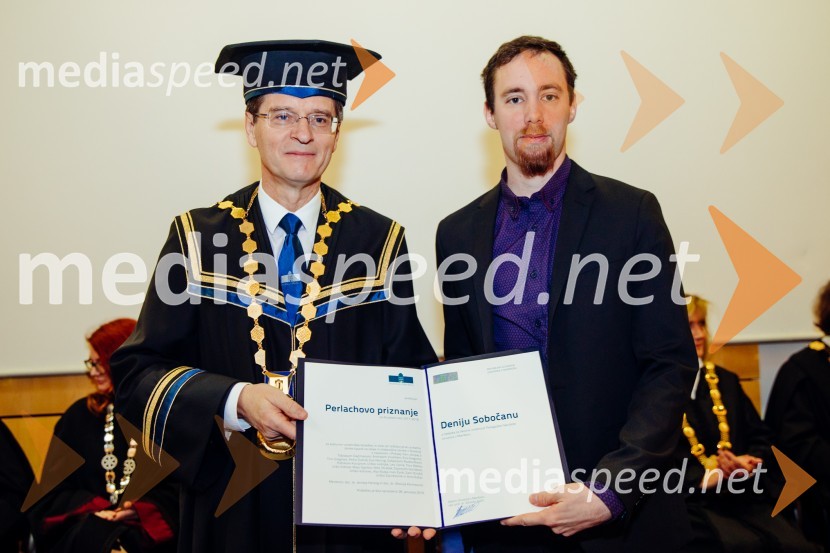prof. dr. Zdravko Kačič, rektor Univerze v Mariboru;  Deni Sobočan, Oddelek za likovno umetnost Pedagoške fakultete, Univerza v MariboruOb Rektorjevem dnevu podelili priznanja in nagrade Univerze v Mariboru
