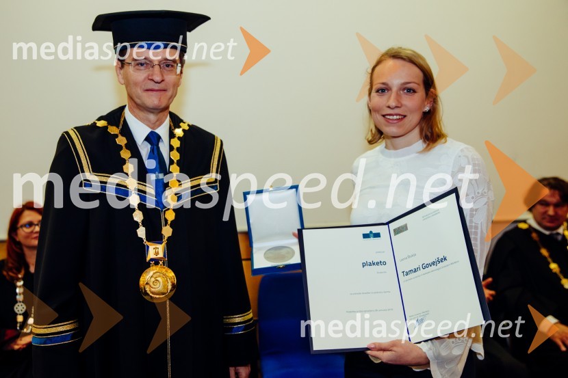 prof. dr. Zdravko Kačič, rektor Univerze v Mariboru;  Tamara Govejšek, Fakulteta za kemijo in kemijsko tehnologijo, Univerza v MariboruOb Rektorjevem dnevu podelili priznanja in nagrade Univerze v Mariboru