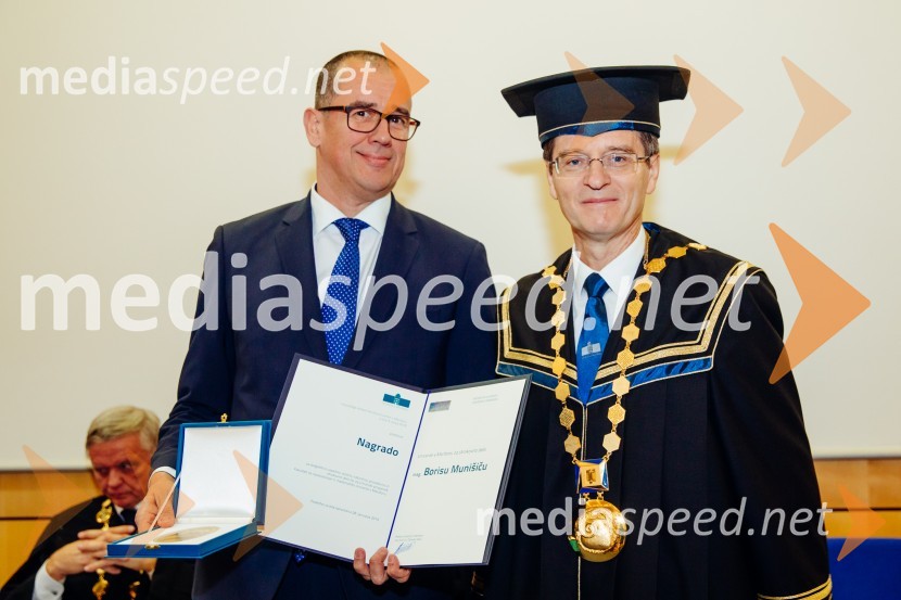 mag. Boris Munišič, Fakulteta za naravoslovje in matematiko, Univerza v Mariboru; prof. dr. Zdravko Kačič, rektor Univerze v MariboruOb Rektorjevem dnevu podelili priznanja in nagrade Univerze v Mariboru