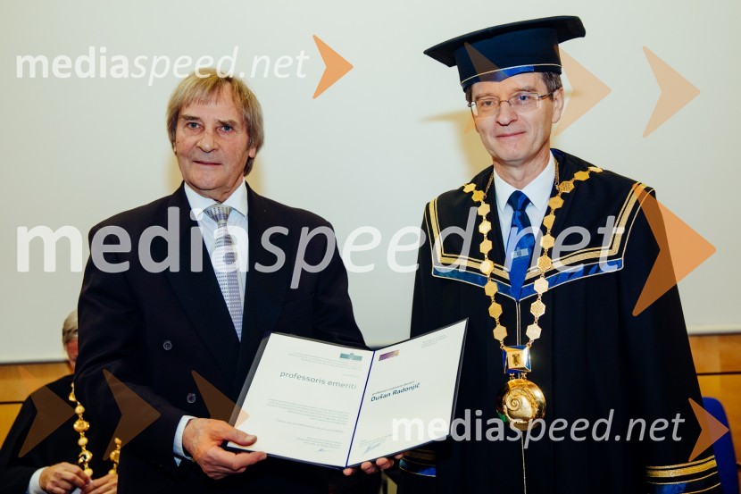 prof. dr. Dušan Radonjič, Ekonomsko - poslovna fakulteta v Mariboru, Univerza v Mariboru; prof. dr. Zdravko Kačič, rektor Univerze v MariboruOb Rektorjevem dnevu podelili priznanja in nagrade Univerze v Mariboru