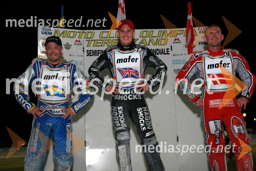 2. mesto: Peter Ljung (Švedska), 1. mesto: Lee Richardson (Velika Britanija) in 3. mesto: Jesper B. Monberg (Danska)Speedway, Polfinale kvalifikacij za SGP 2009