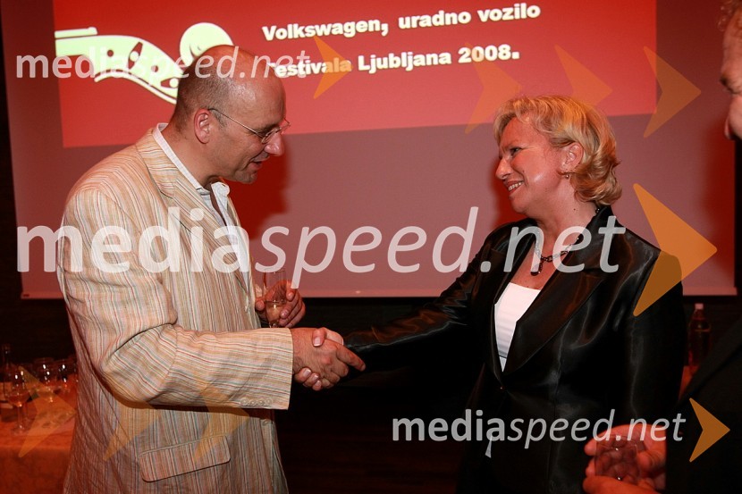 Emmanuel Villaume, dirigent in Sabrina Pečelin, vodja službe za odnose z javnostmi pri Porsche Slovenija d.o.o.Koncert opernih arij