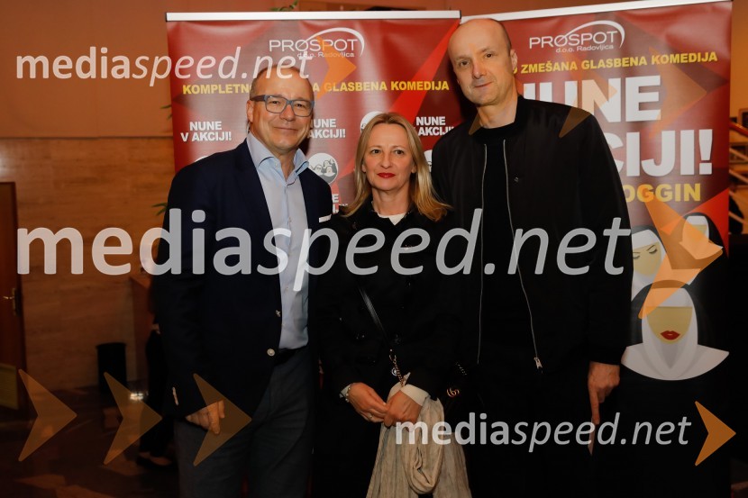  Jurij Franko, direktor, Prospot, d. o. o.;  Irena Zdovc;  Jure Zdovc, košarkarski trenerNune v akciji!, premiera predstave