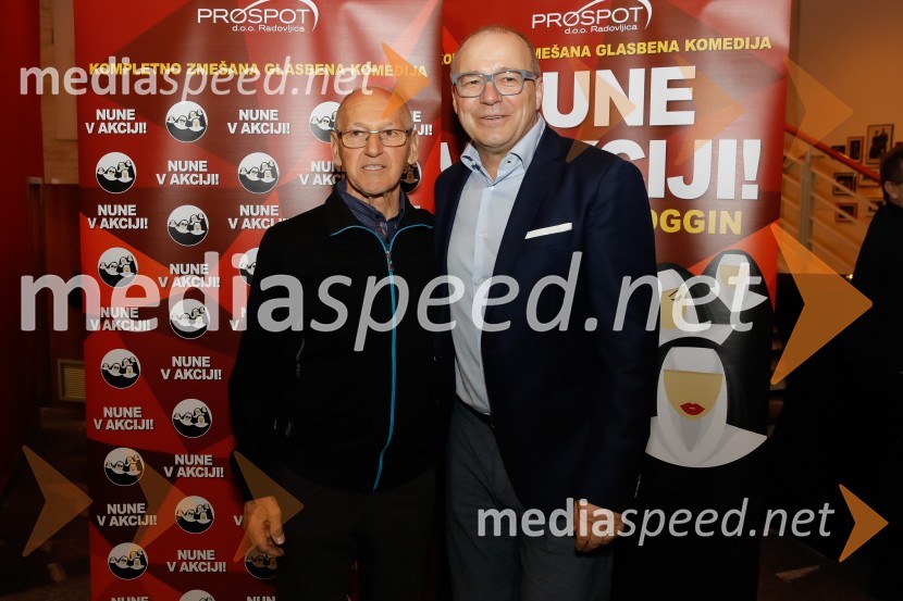  Miroslav Cerar, nekdanji gimnastičar, predsednik Odbora za podeljevanje Bloudkovih priznanj;  Jurij Franko, direktor, Prospot, d. o. o.Nune v akciji!, premiera predstave