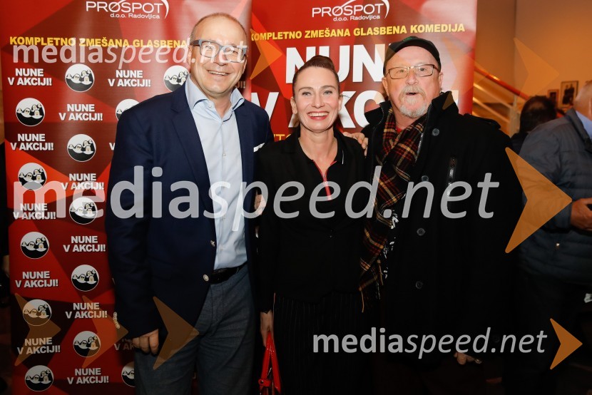  Jurij Franko, direktor, Prospot, d. o. o.;  Alenka Tetičkovič, igralka;  Tomaž Domicelj, glasbenikNune v akciji!, premiera predstave