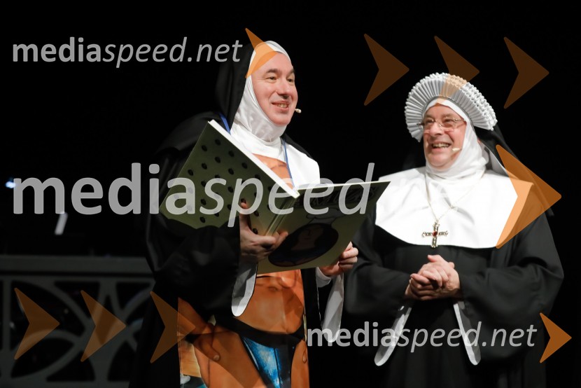  Marjan Bunič, pevec, voditelj, Radio Ognjišče;  Gojmir Lešnjak Gojc, igralecNune v akciji!, premiera predstave