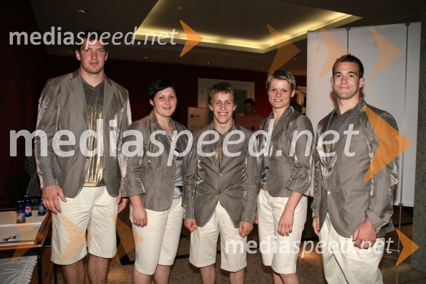Matjaž Ceraj, Lucija Polavder, Rok Drakšič, Urška Žolnir in Aljaž Sedej, judoistiPredstavitev slovenske olimpijske delegacije - Peking 2008