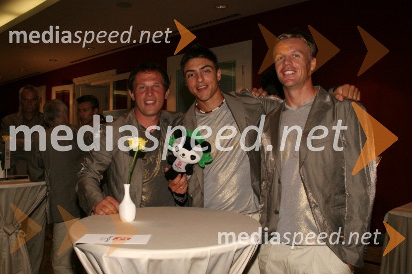 Marko Roner, fizioterapevt in Gašper Fistravec ter Rok Kolander, veslačaPredstavitev slovenske olimpijske delegacije - Peking 2008