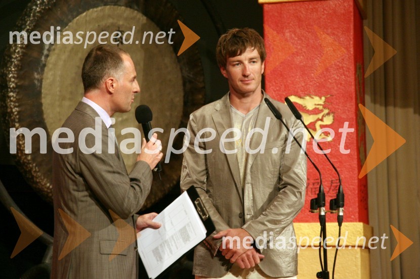 Igor E. Bergant, urednik športa na RTV Slovenija in voditelj večera in Iztok Čop, veslačPredstavitev slovenske olimpijske delegacije - Peking 2008