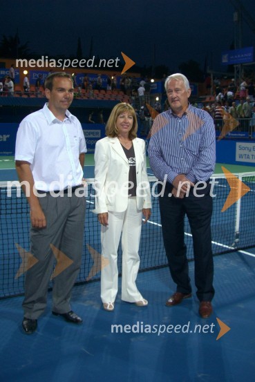 Andrej Bizjak, direktor Banka Koper Slovenia Open, Mima Jaušovec, nekdanja teniška igralka, članica organizacijskega odbora Banka Koper Slovenia Open in zmagovalka Odprtega prvenstva v Franciji leta 1977 in Vojko Čok, predsednik uprave Banka Koper d.d.Teniški turnir Banka Koper Slovenia Open