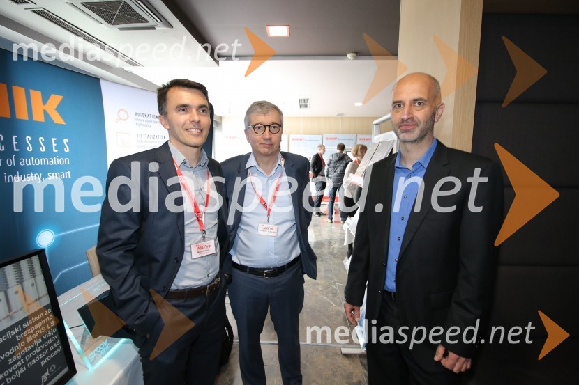 dr. Milan Dobrić, Mehatronik d.o.o.;  Bernard E. Cubizolles, GE Digital; mag. Janez Žmuc, tehnični direktor Mehatornik d.o.o.Konferenca Avtomatizacija v industriji in gospodarstvu 2019