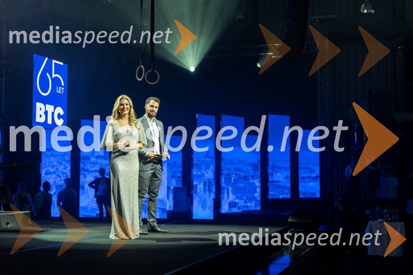  Bernarda Žarn, voditeljica;  David Urankar, televizijski voditelj, manekenPraznovanje 65-letnice družbe BTC