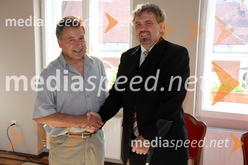 Dr. Štefan Čelan, župan Ptuja in Zdravko Geržina, lastnik licence za Miss SlovenijeMiss Štajerske 2008 za Miss Slovenije 2008