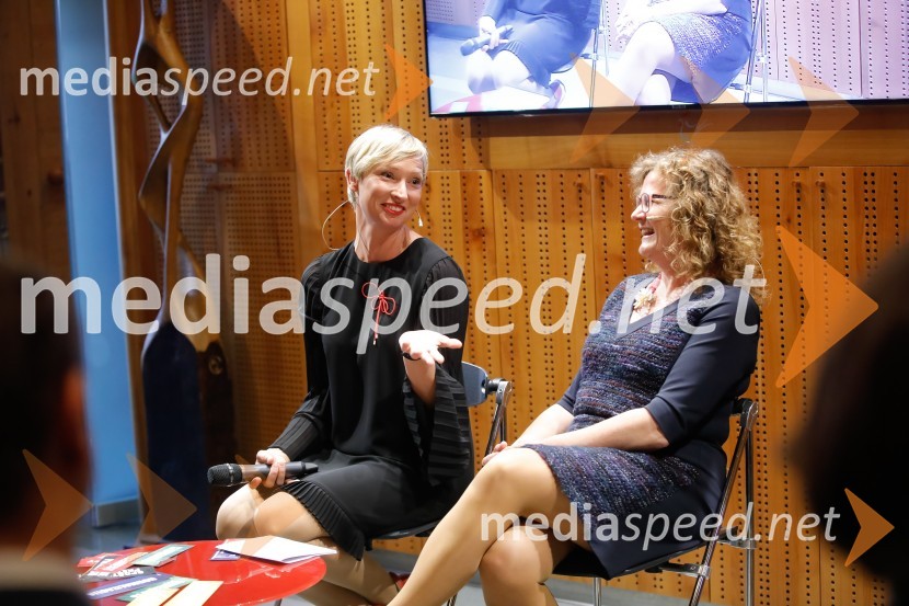  Ina Kukovič Borovnik, ustanoviteljica BELAVODA d.o.o.; mag. Sonja Klopčič,  podjetnica, managerka in voditeljicaPredstavitev knjige Sonje Klopčič AEIOU voditeljstva