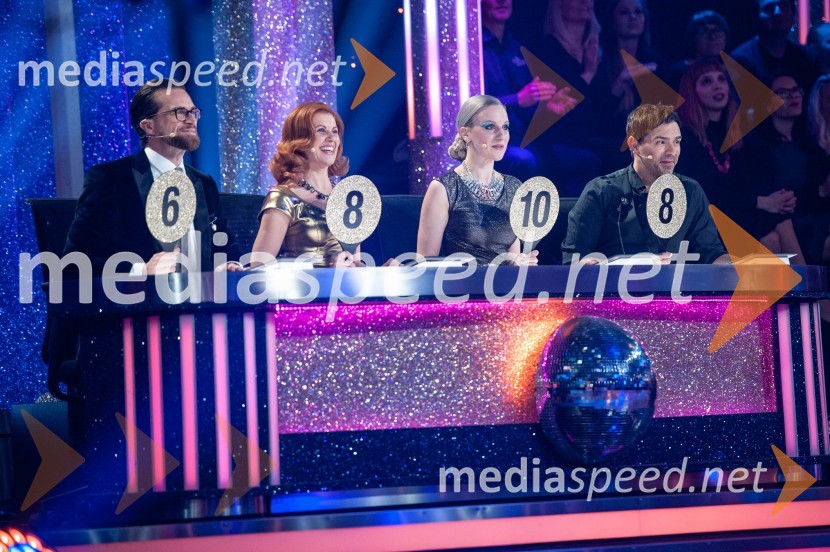  Andrej Škufca, štirikratni svetovni plesni prvak in plesni sodnik;  Katarina Venturini, nekdanja plesalka;  Nika Ambrožič Urbas, modna kreatorka in ustanoviteljica modne znamke Marija Moderna;  Lado Bizovičar, igralecZvezde plešejo 2019, osma oddaja