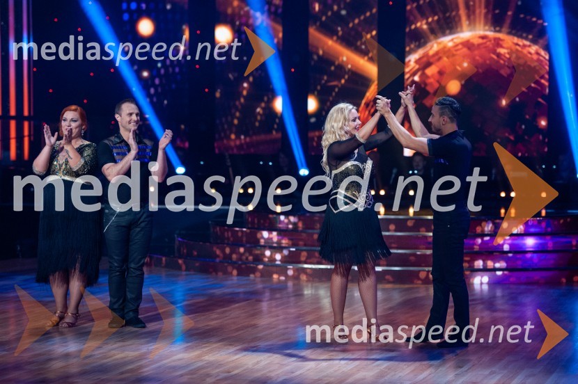  Klara Lorger, pevka, ansambel Vihar;  Jernej Brenholc, plesalec;  Špela Grošelj, pevka;  Miha Perat, plesalecZvezde plešejo 2019, osma oddaja