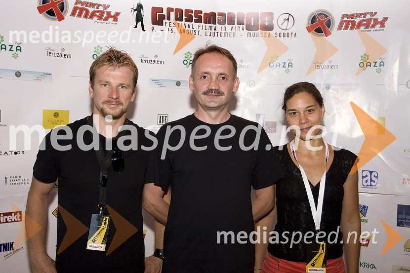 Borut Horvat, organizator in nekdanji član skupine Posodi Mi Jürja, Ludvik Bagari, igralec in Anja Vrdlovec, odnosi z javnostmi Grossmanovega festivala filma in vinaGrossmanov festival filma in vina, 3. dan