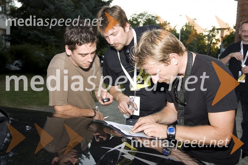 Tomaž Horvat, programski direktor festivala, Peter Beznec, organizator in nekdanji član skupine Posodi Mi Jürja in Borut Horvat, organizator in nekdanji član skupine Posodi Mi JürjaGrossmanov festival filma in vina, 3. dan