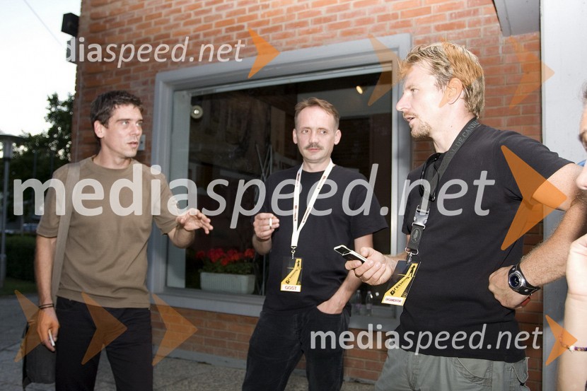 Tomaž Horvat, programski direktor festivala ,Ludvik Bagari, igralec in Borut Horvat, organizator in nekdanji član skupine Posodi Mi JürjaGrossmanov festival filma in vina, 3. dan