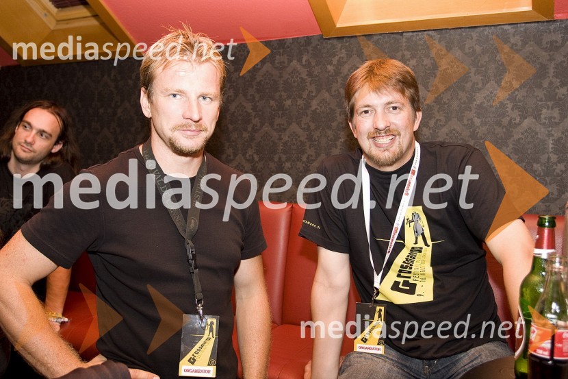 Borut Horvat, organizator in nekdanji član skupine Posodi Mi Jürja in Peter Beznec, organizator in nekdanji član skupine Posodi Mi Jürja,Grossmanov festival filma in vina, 3. dan