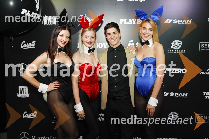  Neža Tavčar, make-up artist, model;  Sara Oblak Rolih, model;  Franko Bajc, zmagovalec resničnostnega šova Kmetija 2018;  ... Playboy zabava 2019