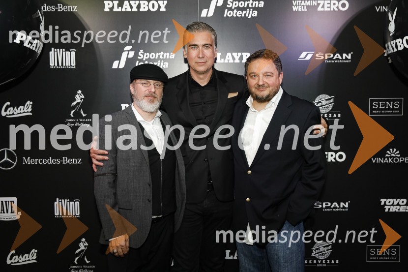  Borut Omerzel, glavni in odgovorni urednik Playboy Slovenija;  Jan Plestenjak, pevec;  Tomaž Drozg, direktor Adria Media Ljubljana d.o.o.Playboy zabava 2019