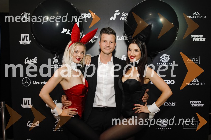  Sara Oblak Rolih, model;  Boštjan Romih, televizijski in radijski voditelj;  Neža Tavčar, make-up artist, modelPlayboy zabava 2019