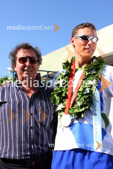 Enrico Galassi, direktor izolske marine, in Vasilij Žbogar, olimpijski jadralecSprejem Vasilija Žbogarja v Izoli