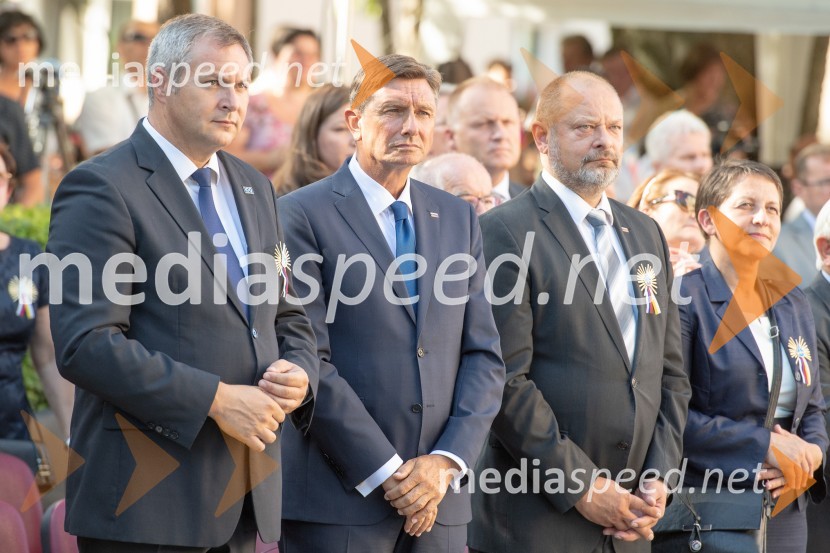 mag. Dejan Židan, predsednik Državnega zbora Republike Slovenije;  Borut Pahor, predsednik Republike Slovenije;  ... ;  ... Državna proslava ob 100. obletnici združitve prekmurskih Slovencev z matičnim narodom