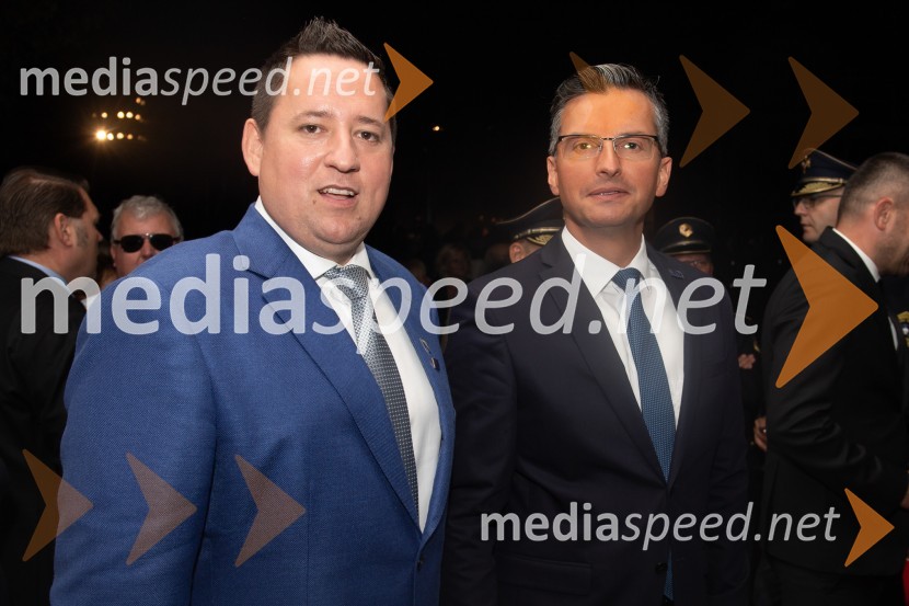  Marko Virag, župan občine Beltinci;  Marjan  Šarec, predsednik Vlade Republike SlovenijeDržavna proslava ob 100. obletnici združitve prekmurskih Slovencev z matičnim narodom