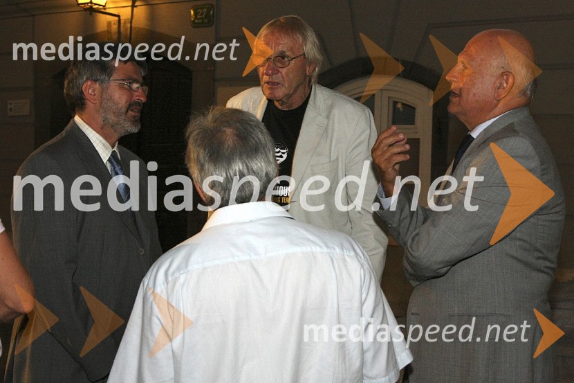 Roman Jaklič, politik, Tone Fornezzi Tof, novinar in Janez Kocjančič, predsednik OKSSprejem slovenske olimpijske reprezentance v Ljubljani