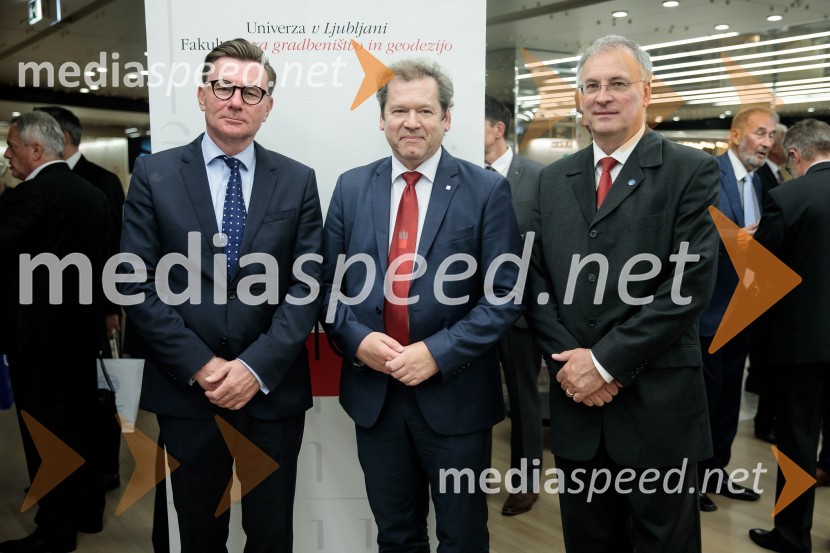 prof. dr. Oto Luthar, znanstveni svetnik in direktor ZRC SAZU; dr. Igor Papič, rektor, Univerza v Ljubljani; prof. dr. Matjaž Mikoš, Dekan Fakultete za gradbeništvo in geodezijo Univerze v LjubljaniProslava ob 100-letnici Fakultete za gradbeništvo in geodezijo