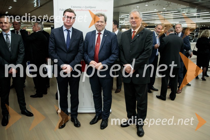 prof. dr. Oto Luthar, znanstveni svetnik in direktor ZRC SAZU; dr. Igor Papič, rektor, Univerza v Ljubljani; prof. dr. Matjaž Mikoš, Dekan Fakultete za gradbeništvo in geodezijo Univerze v LjubljaniProslava ob 100-letnici Fakultete za gradbeništvo in geodezijo
