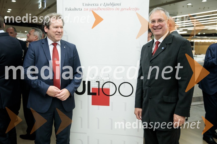 dr. Igor Papič, rektor, Univerza v Ljubljani; prof. dr. Matjaž Mikoš, Dekan Fakultete za gradbeništvo in geodezijo Univerze v LjubljaniProslava ob 100-letnici Fakultete za gradbeništvo in geodezijo