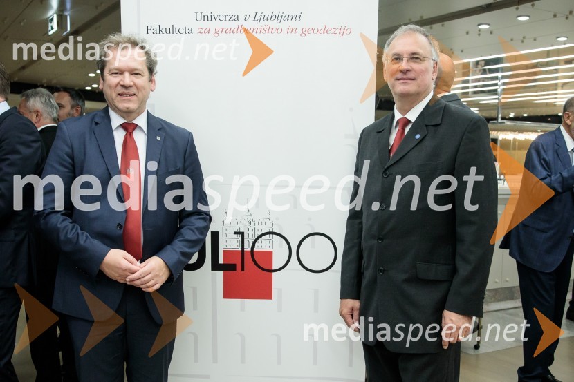 dr. Igor Papič, rektor, Univerza v Ljubljani; prof. dr. Matjaž Mikoš, Dekan Fakultete za gradbeništvo in geodezijo Univerze v LjubljaniProslava ob 100-letnici Fakultete za gradbeništvo in geodezijo