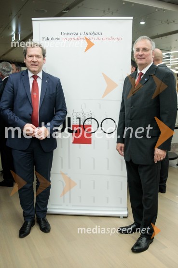 dr. Igor Papič, rektor, Univerza v Ljubljani; prof. dr. Matjaž Mikoš, Dekan Fakultete za gradbeništvo in geodezijo Univerze v LjubljaniProslava ob 100-letnici Fakultete za gradbeništvo in geodezijo