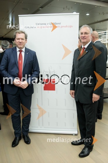 dr. Igor Papič, rektor, Univerza v Ljubljani; prof. dr. Matjaž Mikoš, Dekan Fakultete za gradbeništvo in geodezijo Univerze v LjubljaniProslava ob 100-letnici Fakultete za gradbeništvo in geodezijo