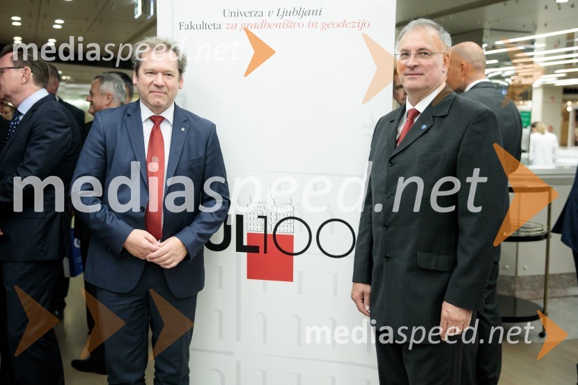 dr. Igor Papič, rektor, Univerza v Ljubljani; prof. dr. Matjaž Mikoš, Dekan Fakultete za gradbeništvo in geodezijo Univerze v LjubljaniProslava ob 100-letnici Fakultete za gradbeništvo in geodezijo