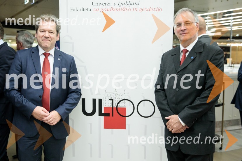 dr. Igor Papič, rektor, Univerza v Ljubljani; prof. dr. Matjaž Mikoš, Dekan Fakultete za gradbeništvo in geodezijo Univerze v LjubljaniProslava ob 100-letnici Fakultete za gradbeništvo in geodezijo