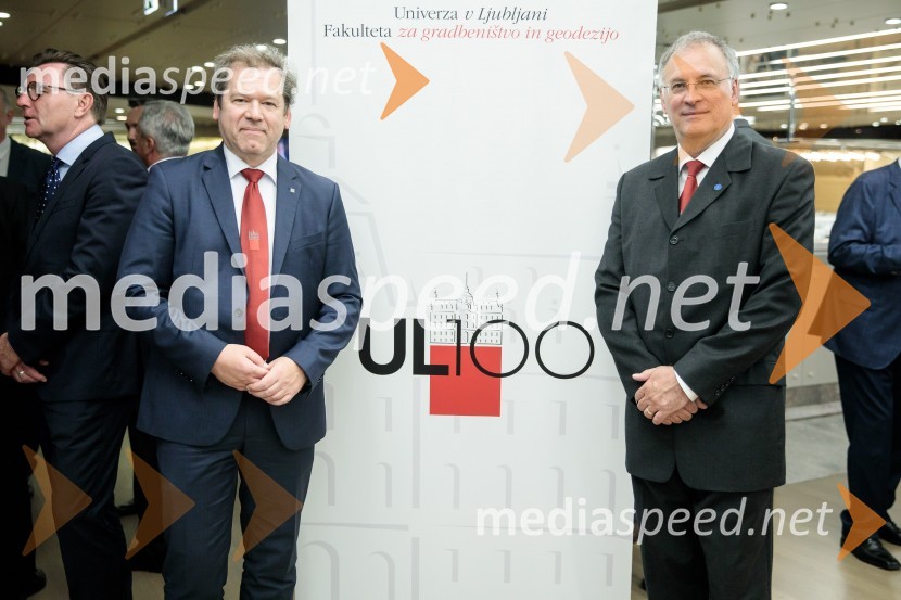 dr. Igor Papič, rektor, Univerza v Ljubljani; prof. dr. Matjaž Mikoš, Dekan Fakultete za gradbeništvo in geodezijo Univerze v LjubljaniProslava ob 100-letnici Fakultete za gradbeništvo in geodezijo