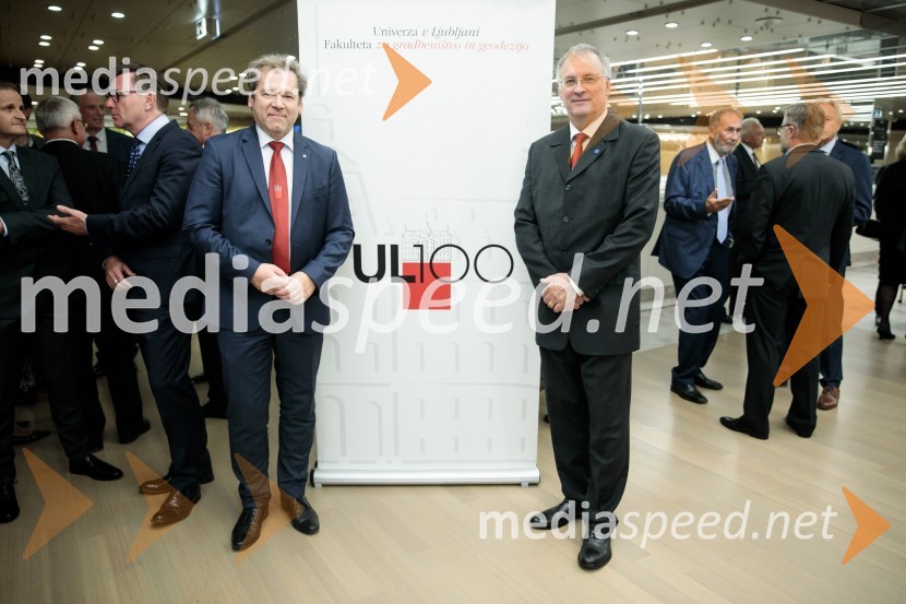 dr. Igor Papič, rektor, Univerza v Ljubljani; prof. dr. Matjaž Mikoš, Dekan Fakultete za gradbeništvo in geodezijo Univerze v LjubljaniProslava ob 100-letnici Fakultete za gradbeništvo in geodezijo