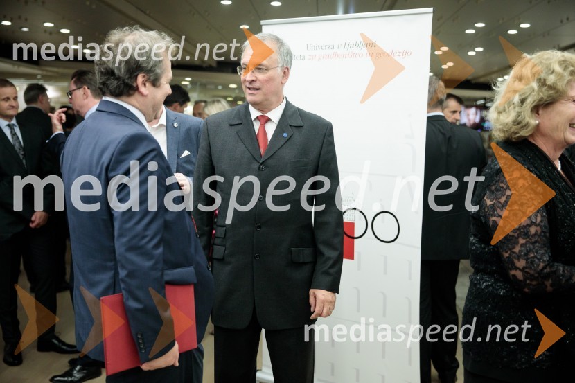 dr. Igor Papič, rektor, Univerza v Ljubljani; prof. dr. Matjaž Mikoš, dekan Fakultete za gradbeništvo in geodezijo Univerze v LjubljaniProslava ob 100-letnici Fakultete za gradbeništvo in geodezijo