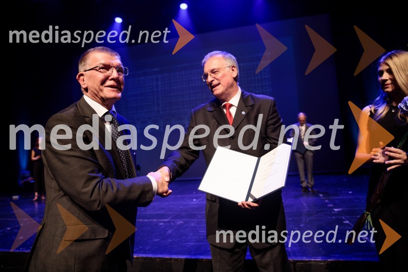 izr. prof. dr. Anton Prosen; prof. dr. Matjaž Mikoš, dekan Fakultete za gradbeništvo in geodezijo Univerze v Ljubljani (UL FGG) Proslava ob 100-letnici Fakultete za gradbeništvo in geodezijo