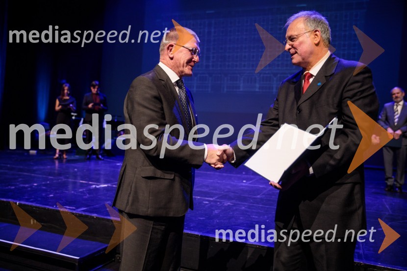 izr. prof. dr. Anton Prosen; prof. dr. Matjaž Mikoš, dekan Fakultete za gradbeništvo in geodezijo Univerze v Ljubljani (UL FGG) Proslava ob 100-letnici Fakultete za gradbeništvo in geodezijo