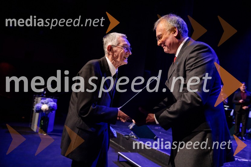 prof. dr. Matjaž Mikoš, dekan Fakultete za gradbeništvo in geodezijo Univerze v Ljubljani (UL FGG) ;  Marjan JenkoProslava ob 100-letnici Fakultete za gradbeništvo in geodezijo