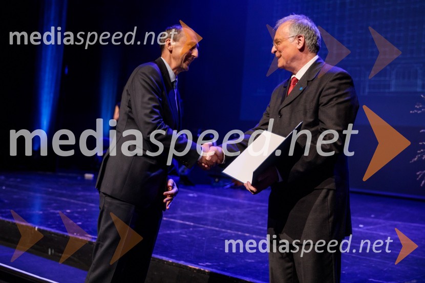 mag. Marko Cvikl, direktor, Vodovod kanalizacija, d. o. o. Celje; prof. dr. Matjaž Mikoš, dekan Fakultete za gradbeništvo in geodezijo Univerze v Ljubljani (UL FGG) Proslava ob 100-letnici Fakultete za gradbeništvo in geodezijo