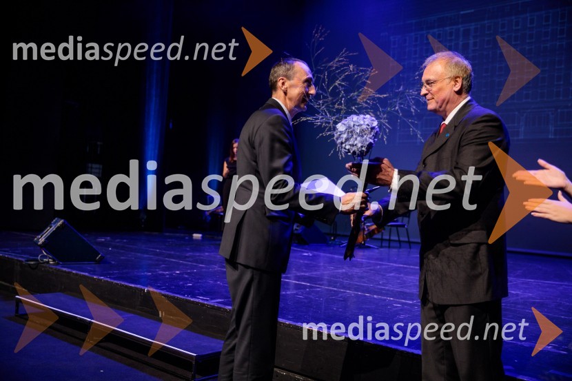 mag. Marko Cvikl, direktor, Vodovod kanalizacija, d. o. o. Celje; prof. dr. Matjaž Mikoš, dekan Fakultete za gradbeništvo in geodezijo Univerze v Ljubljani (UL FGG) Proslava ob 100-letnici Fakultete za gradbeništvo in geodezijo