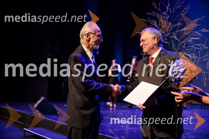 prof. dr. Rudi Rajar; prof. dr. Matjaž Mikoš, dekan Fakultete za gradbeništvo in geodezijo Univerze v Ljubljani (UL FGG) Proslava ob 100-letnici Fakultete za gradbeništvo in geodezijo